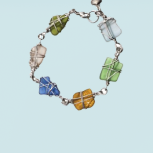 MULTI COLORED SEAGLASS WIRE-WRAPPED BRACELET